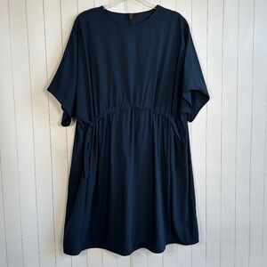 COS size M jersey knit dress gathered waist navy cotton dolman sleeve knee lengt